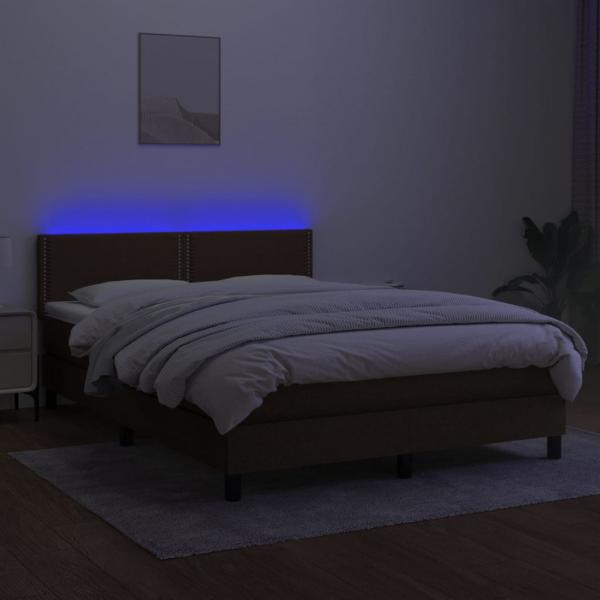 Boxspringbett mit Matratze & LED Dunkelbraun 140x200 cm Stoff