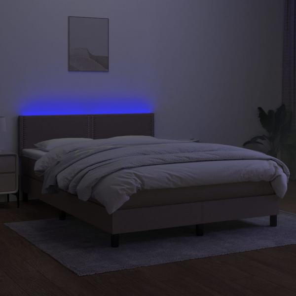 Boxspringbett mit Matratze & LED Taupe 140x200 cm Stoff