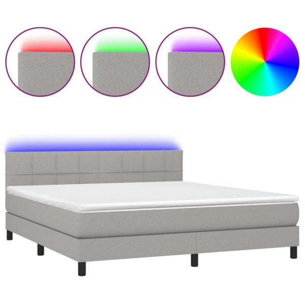 Boxspringbett mit Matratze & LED Hellgrau 160x200 cm Stoff