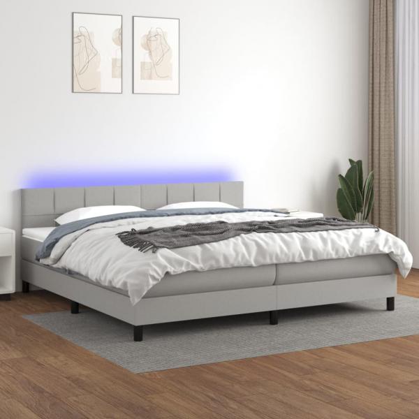 ARDEBO.de - Boxspringbett mit Matratze & LED Hellgrau 200x200 cm Stoff