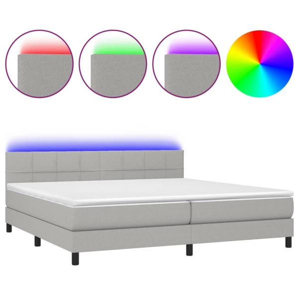 Boxspringbett mit Matratze & LED Hellgrau 200x200 cm Stoff