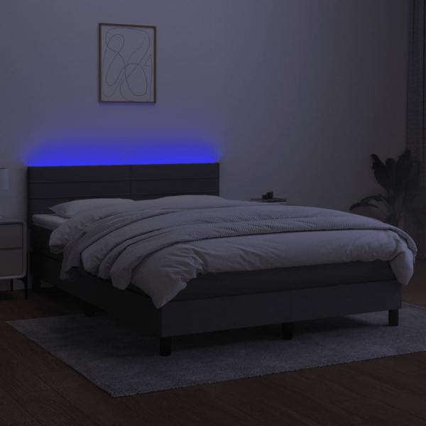 Boxspringbett mit Matratze & LED Dunkelgrau 140x190 cm Stoff