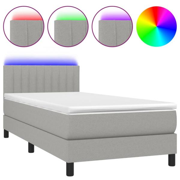 Boxspringbett mit Matratze & LED Hellgrau 100x200 cm Stoff