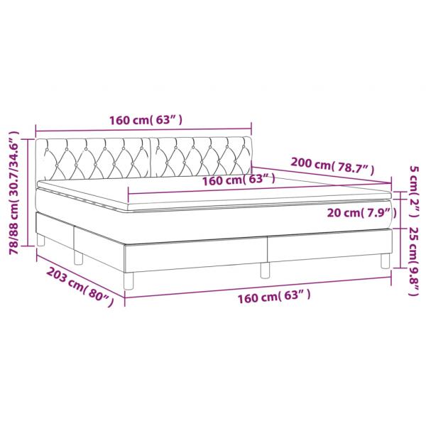 Boxspringbett mit Matratze & LED Hellgrau 160x200 cm Stoff