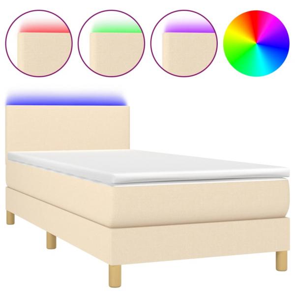 Boxspringbett mit Matratze & LED Creme 100x200 cm Stoff