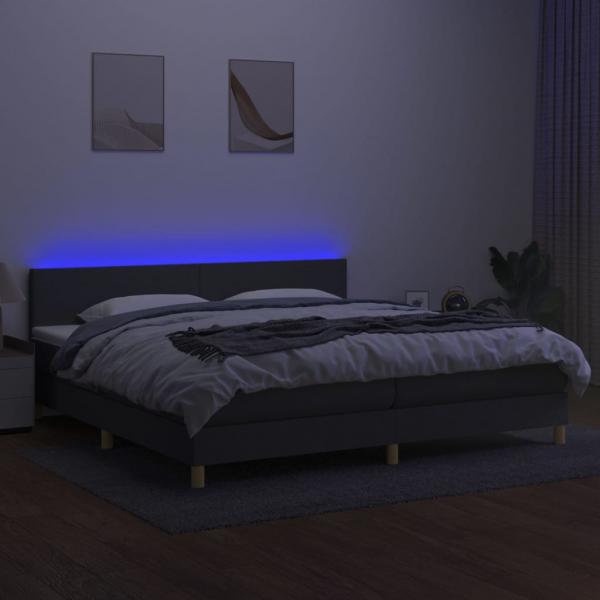 Boxspringbett mit Matratze & LED Dunkelgrau 200x200 cm Stoff