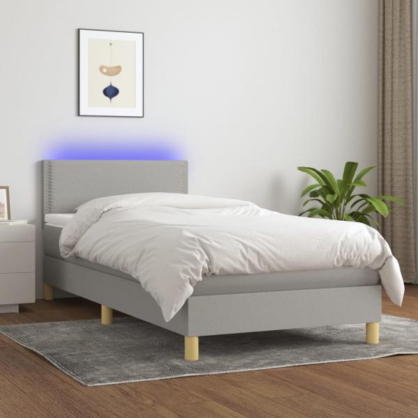 ARDEBO.de - Boxspringbett mit Matratze & LED Hellgrau 80x200 cm Stoff