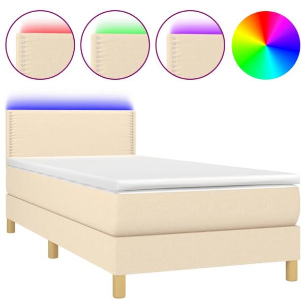 Boxspringbett mit Matratze & LED Creme 90x190 cm Stoff