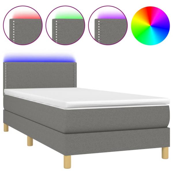 Boxspringbett mit Matratze & LED Dunkelgrau 90x200 cm Stoff