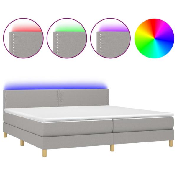 Boxspringbett mit Matratze & LED Hellgrau 200x200 cm Stoff