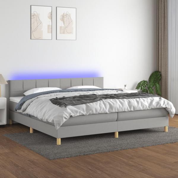 ARDEBO.de - Boxspringbett mit Matratze & LED Hellgrau 200x200 cm Stoff