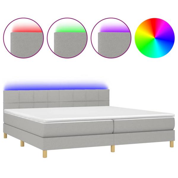 Boxspringbett mit Matratze & LED Hellgrau 200x200 cm Stoff