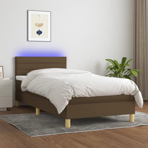 ARDEBO.de - Boxspringbett mit Matratze & LED Dunkelbraun 100x200 cm Stoff