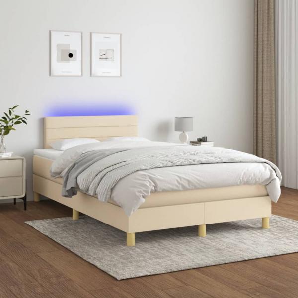 ARDEBO.de - Boxspringbett mit Matratze & LED Creme 120x200 cm Stoff