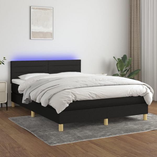 ARDEBO.de - Boxspringbett mit Matratze & LED Schwarz 140x200 cm Stoff