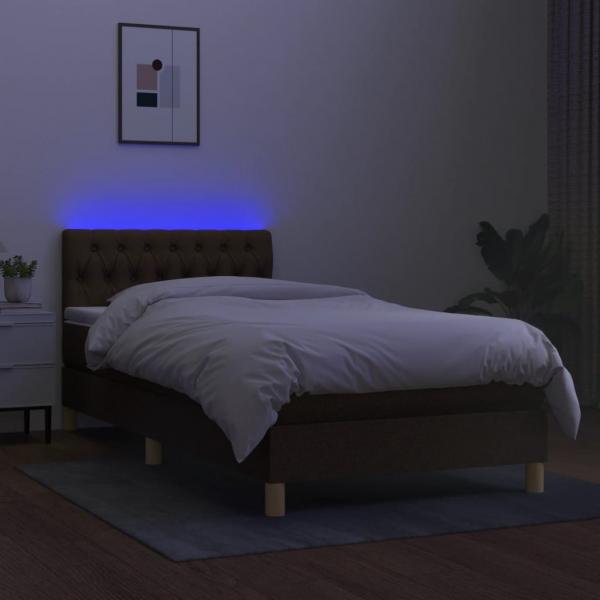 Boxspringbett mit Matratze & LED Dunkelbraun 90x200 cm Stoff 