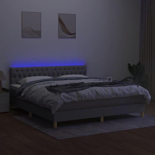 Boxspringbett mit Matratze & LED Hellgrau 160x200 cm Stoff 