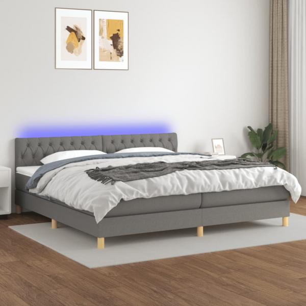 ARDEBO.de - Boxspringbett mit Matratze & LED Dunkelgrau 200x200 cm Stoff