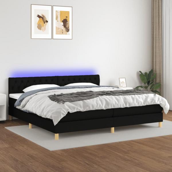 ARDEBO.de - Boxspringbett mit Matratze & LED Schwarz 200x200 cm Stoff