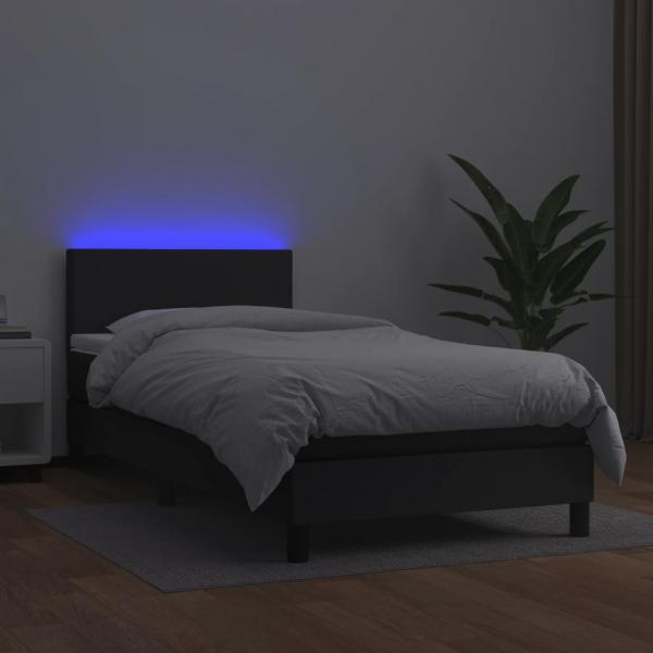 Boxspringbett mit Matratze & LED Schwarz 80x200 cm Kunstleder