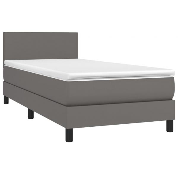 Boxspringbett mit Matratze & LED Grau 80x200 cm Kunstleder