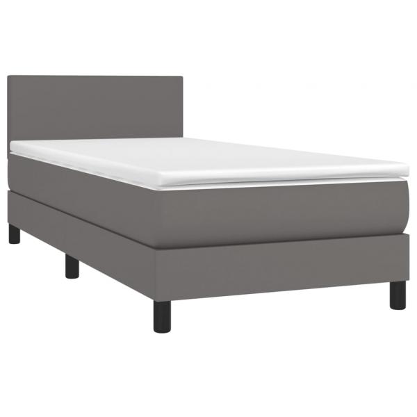 Boxspringbett mit Matratze & LED Grau 90x200 cm Kunstleder