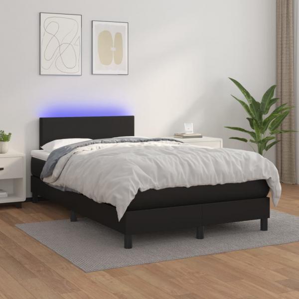 ARDEBO.de - Boxspringbett mit Matratze & LED Schwarz 120x200 cm Kunstleder