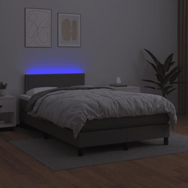 Boxspringbett mit Matratze & LED Grau 120x200 cm Kunstleder