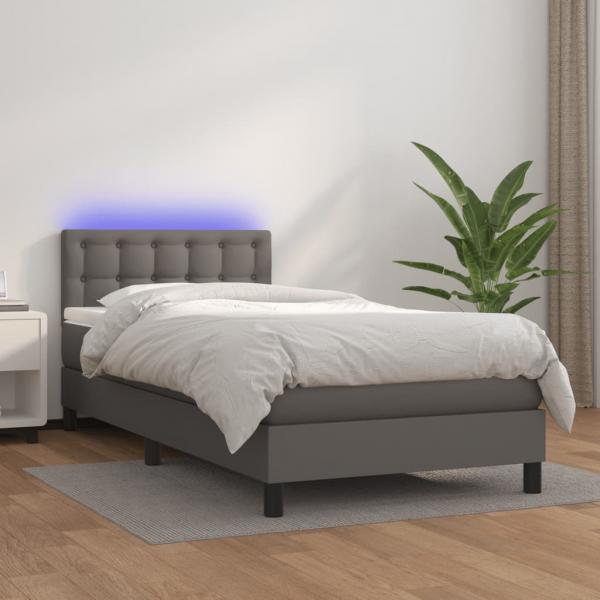 ARDEBO.de - Boxspringbett mit Matratze & LED Grau 80x200 cm Kunstleder