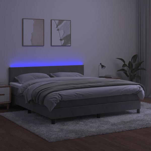 Boxspringbett mit Matratze & LED Hellgrau 160x200 cm Samt