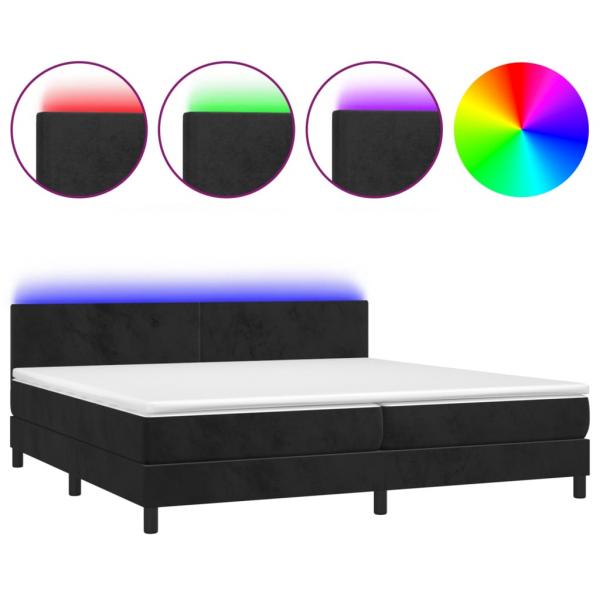 Boxspringbett mit Matratze & LED Schwarz 200x200 cm Samt