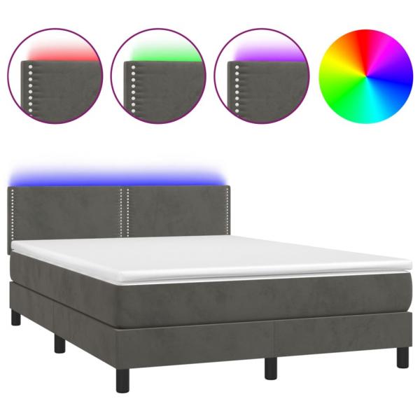 Boxspringbett mit Matratze & LED Dunkelgrau 140x200 cm Samt