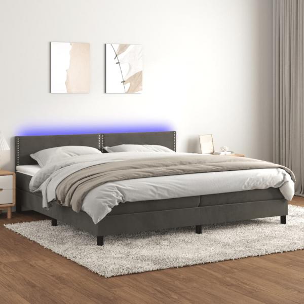 ARDEBO.de - Boxspringbett mit Matratze & LED Dunkelgrau 200x200 cm Samt