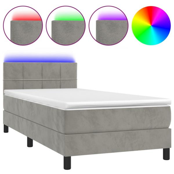 Boxspringbett mit Matratze & LED Hellgrau 100x200 cm Samt