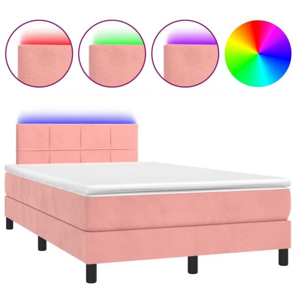 Boxspringbett mit Matratze & LED Rosa 120x200 cm Samt