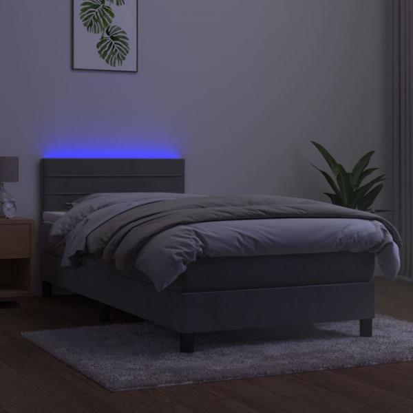 Boxspringbett mit Matratze & LED Hellgrau 100x200 cm Samt