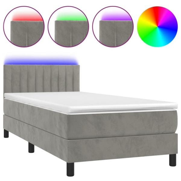 Boxspringbett mit Matratze & LED Hellgrau 100x200 cm Samt