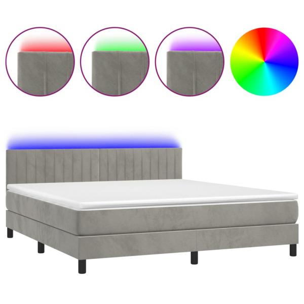 Boxspringbett mit Matratze & LED Hellgrau 160x200 cm Samt