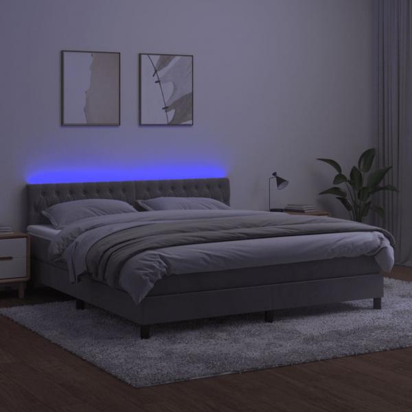 Boxspringbett mit Matratze & LED Hellgrau 160x200 cm Samt