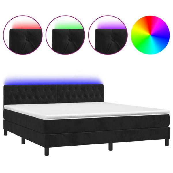 Boxspringbett mit Matratze & LED Schwarz 180x200 cm Samt