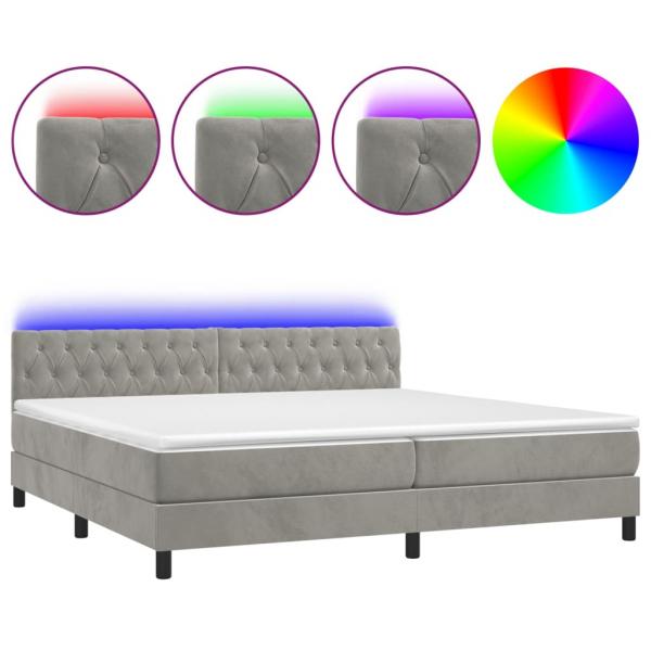 Boxspringbett mit Matratze & LED Hellgrau 200x200 cm Samt