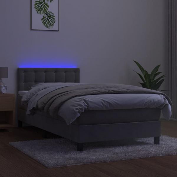 Boxspringbett mit Matratze & LED Hellgrau 90x200 cm Samt