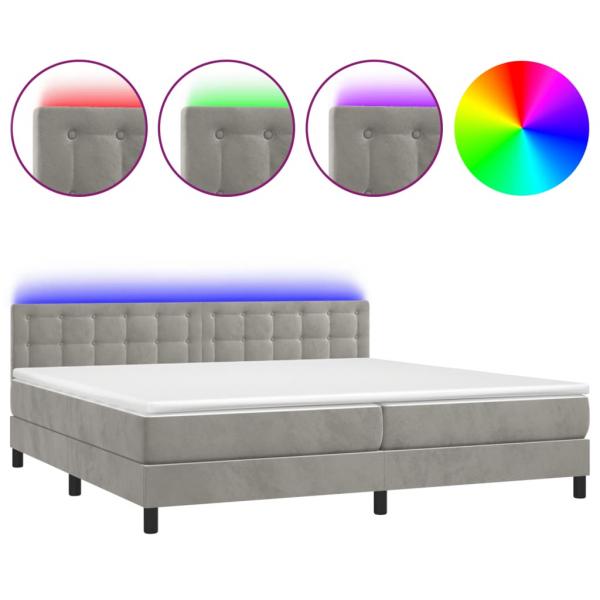 Boxspringbett mit Matratze & LED Hellgrau 200x200 cm Samt