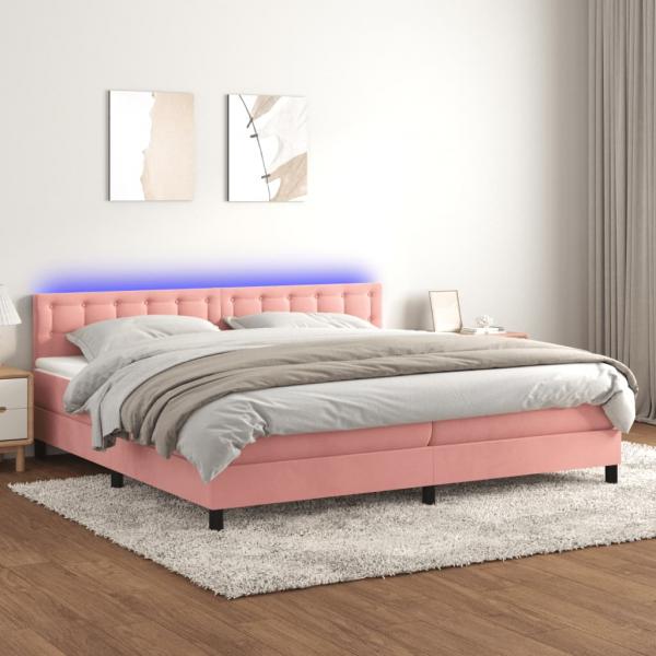 ARDEBO.de - Boxspringbett mit Matratze & LED Rosa 200x200 cm Samt