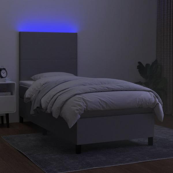 Boxspringbett mit Matratze & LED Hellgrau 90x200 cm Stoff