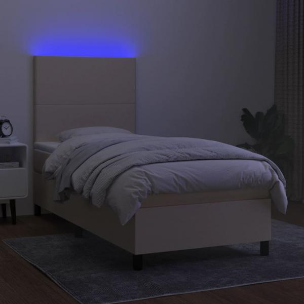 Boxspringbett mit Matratze & LED Creme 90x200 cm Stoff