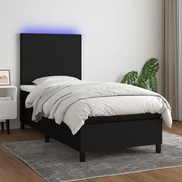 ARDEBO.de - Boxspringbett mit Matratze & LED Schwarz 100x200 cm Stoff