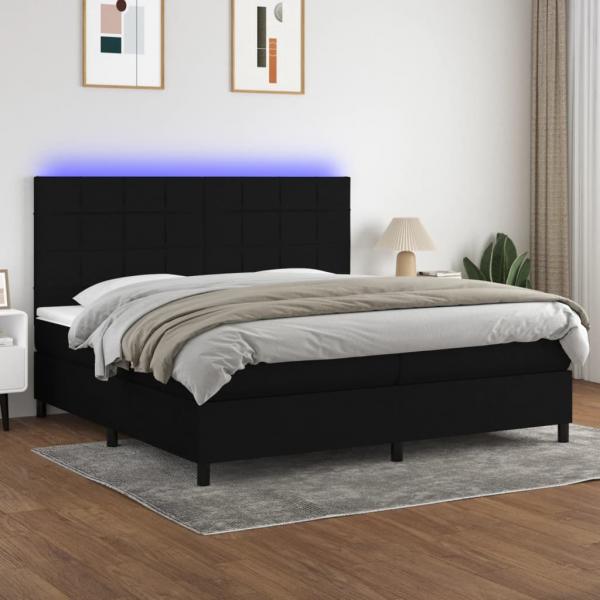 ARDEBO.de - Boxspringbett mit Matratze & LED Schwarz 200x200 cm Stoff