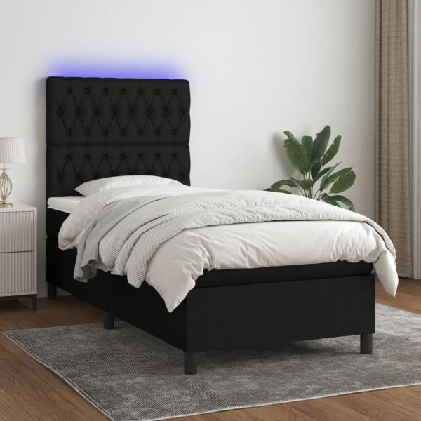 ARDEBO.de - Boxspringbett mit Matratze & LED Schwarz 100x200 cm Stoff