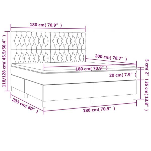 Boxspringbett mit Matratze & LED Hellgrau 180x200 cm Stoff